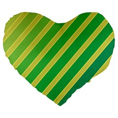 Green And Yellow Lines Large 19  Premium Heart Shape Cushions