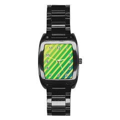 Green And Yellow Lines Stainless Steel Barrel Watch