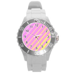 Pink And Yellow Elegant Design Round Plastic Sport Watch (l)