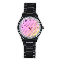 Pink And Yellow Elegant Design Stainless Steel Round Watch by Valentinaart