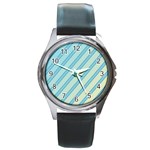 Blue elegant lines Round Metal Watch Front