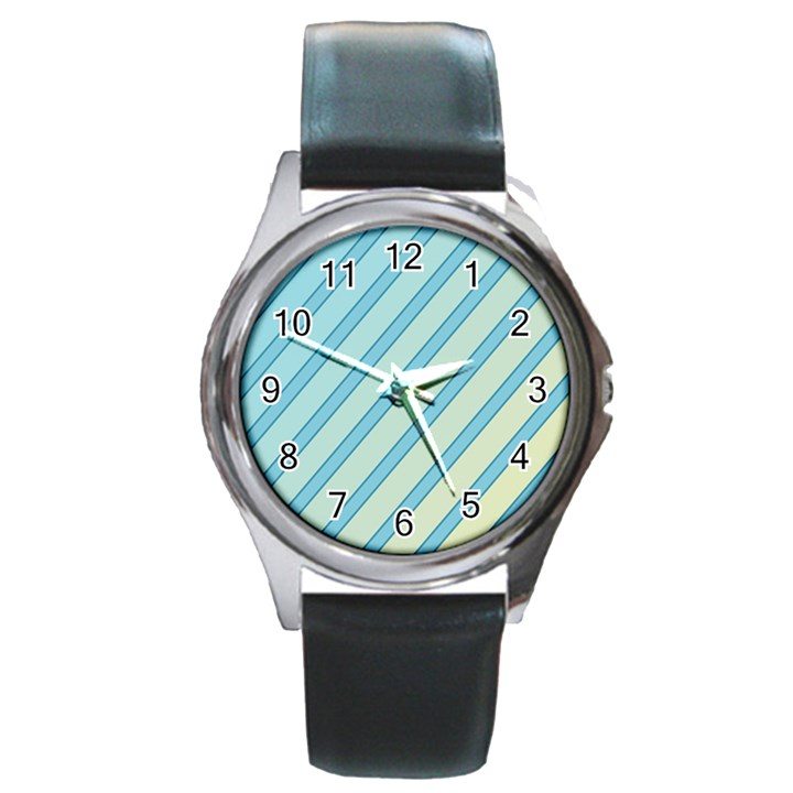 Blue elegant lines Round Metal Watch