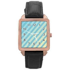 Blue Elegant Lines Rose Gold Leather Watch  by Valentinaart