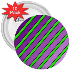 Purple And Green Lines 3  Buttons (10 Pack)  by Valentinaart