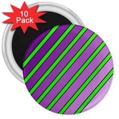 Purple And Green Lines 3  Magnets (10 Pack) 