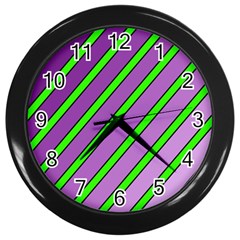 Purple And Green Lines Wall Clocks (black)