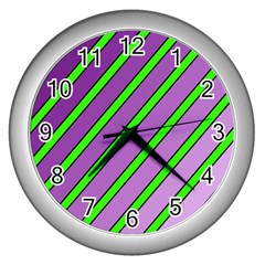 Purple And Green Lines Wall Clocks (silver) 