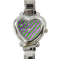 Purple And Green Lines Heart Italian Charm Watch