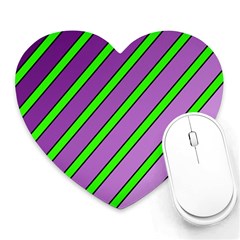 Purple And Green Lines Heart Mousepads