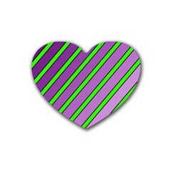 Purple And Green Lines Rubber Coaster (heart)  by Valentinaart