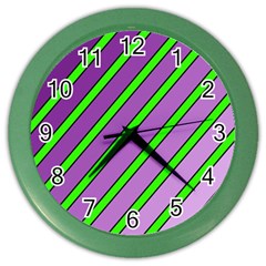 Purple And Green Lines Color Wall Clocks