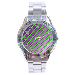 Purple And Green Lines Stainless Steel Analogue Watch