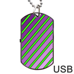 Purple And Green Lines Dog Tag Usb Flash (one Side) by Valentinaart