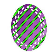 Purple And Green Lines Ornament (oval Filigree)  by Valentinaart