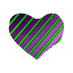 Purple And Green Lines Standard 16  Premium Heart Shape Cushions by Valentinaart