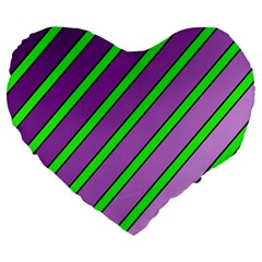 Purple And Green Lines Large 19  Premium Heart Shape Cushions