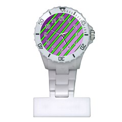 Purple And Green Lines Plastic Nurses Watch