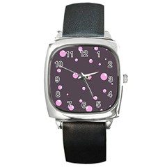 Pink Bubbles Square Metal Watch