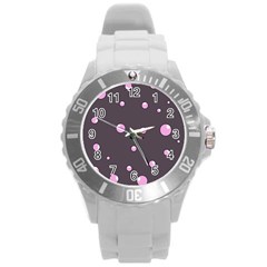 Pink Bubbles Round Plastic Sport Watch (l)