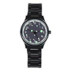 Green Bubbles Stainless Steel Round Watch