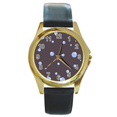 Blue Bubbles Round Gold Metal Watch by Valentinaart