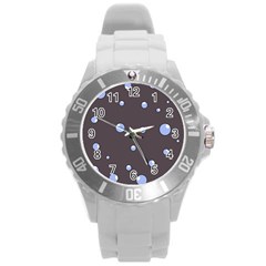 Blue Bubbles Round Plastic Sport Watch (l) by Valentinaart