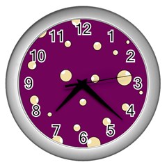 Purple And Yellow Bubbles Wall Clocks (silver) 