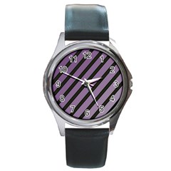 Purple Elegant Lines Round Metal Watch