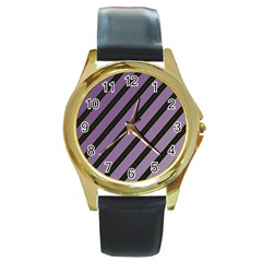 Purple Elegant Lines Round Gold Metal Watch by Valentinaart