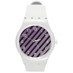 Purple Elegant Lines Round Plastic Sport Watch (m)