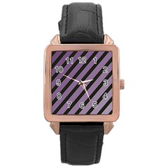 Purple Elegant Lines Rose Gold Leather Watch 