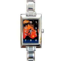 Man Surfing At Sunset Graphic Illustration Rectangle Italian Charm Watch by dflcprints