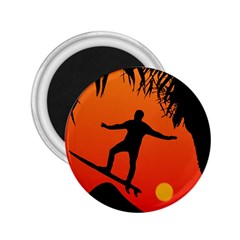 Man Surfing At Sunset Graphic Illustration 2 25  Magnets