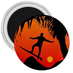 Man Surfing At Sunset Graphic Illustration 3  Magnets