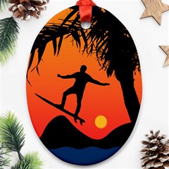 Man Surfing At Sunset Graphic Illustration Ornament (oval) 