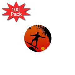 Man Surfing At Sunset Graphic Illustration 1  Mini Buttons (100 Pack)  by dflcprints