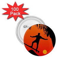 Man Surfing At Sunset Graphic Illustration 1 75  Buttons (100 Pack) 