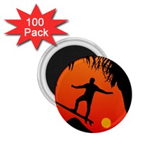 Man Surfing At Sunset Graphic Illustration 1 75  Magnets (100 Pack)  by dflcprints