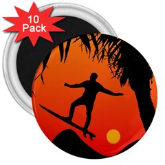 Man Surfing At Sunset Graphic Illustration 3  Magnets (10 Pack)  by dflcprints