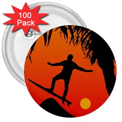 Man Surfing At Sunset Graphic Illustration 3  Buttons (100 Pack) 