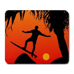 Man Surfing At Sunset Graphic Illustration Large Mousepads