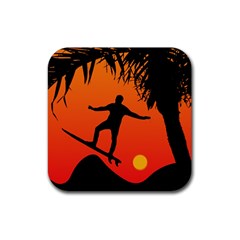 Man Surfing At Sunset Graphic Illustration Rubber Coaster (square)  by dflcprints