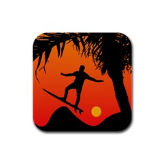 Man Surfing At Sunset Graphic Illustration Rubber Square Coaster (4 Pack)  by dflcprints