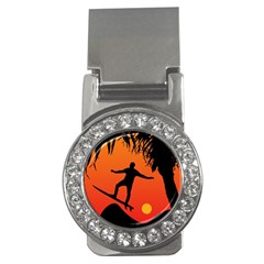 Man Surfing At Sunset Graphic Illustration Money Clips (cz)  by dflcprints