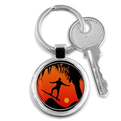 Man Surfing At Sunset Graphic Illustration Key Chains (round)  by dflcprints