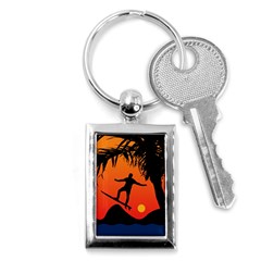 Man Surfing At Sunset Graphic Illustration Key Chains (rectangle)  by dflcprints