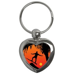 Man Surfing At Sunset Graphic Illustration Key Chains (heart)  by dflcprints