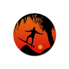 Man Surfing At Sunset Graphic Illustration Rubber Coaster (round)  by dflcprints