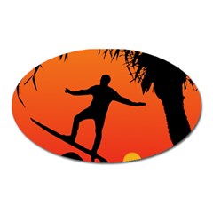 Man Surfing At Sunset Graphic Illustration Oval Magnet by dflcprints