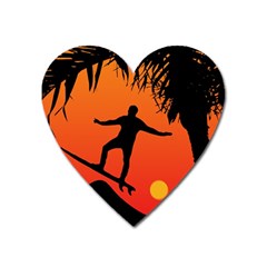 Man Surfing At Sunset Graphic Illustration Heart Magnet